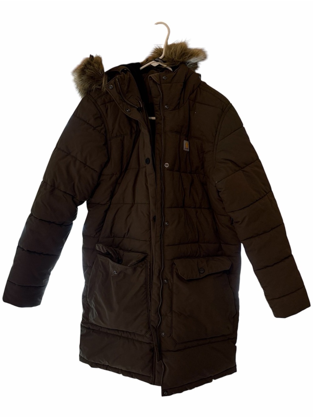 Carhartt Parka Coat Women’s M Medium Green Hood Faux Fur Puffer Rain Defender
